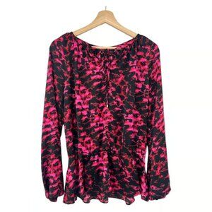 Ellen Tracy SMALL Pink Abstract Boho Long Sleeve Peasant Top Blouse Shirt